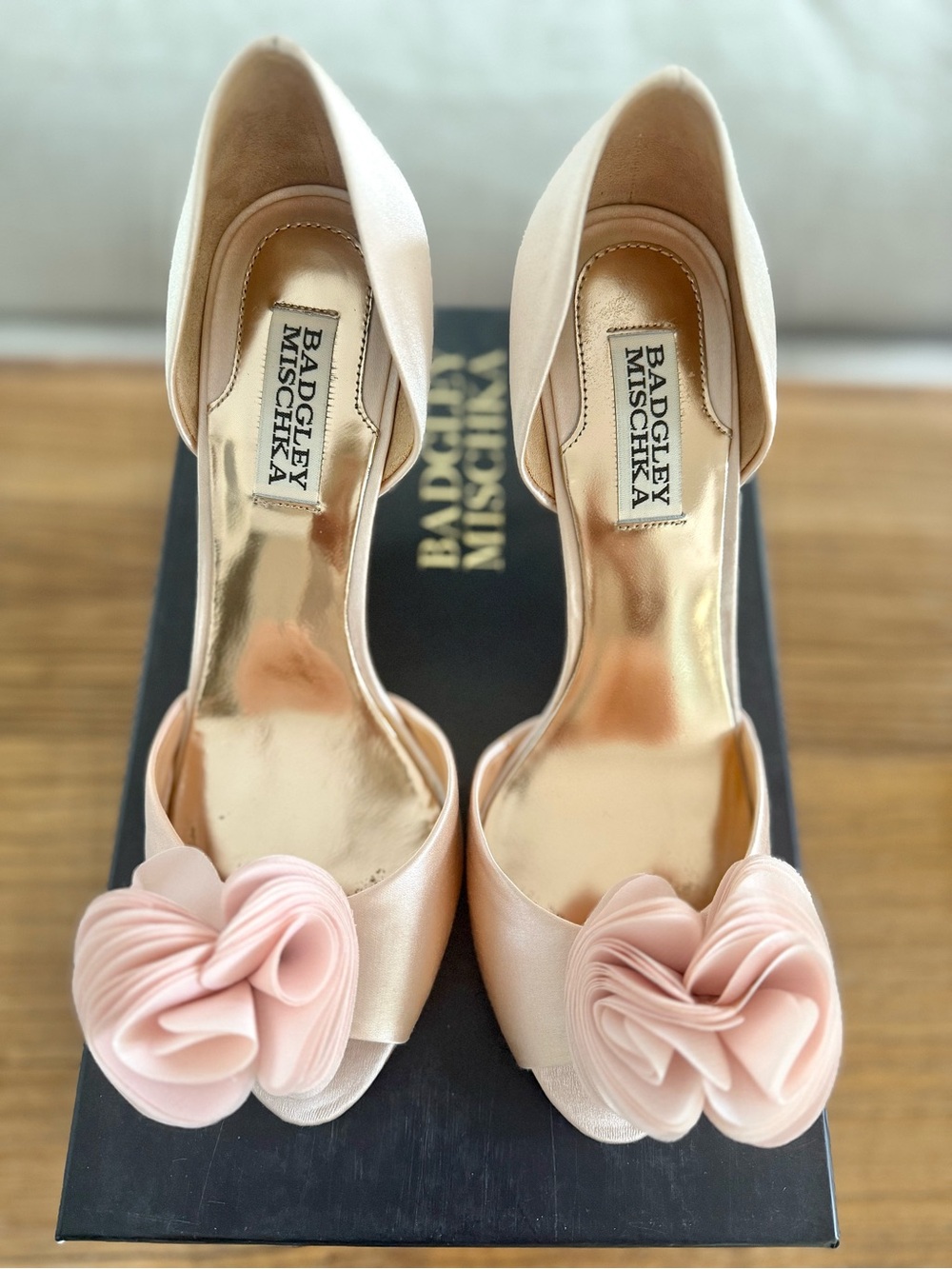 Badgley Mischka Blush Pink Floral Peep-Toe Heels